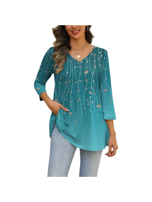 Weardear Womens V Neck 3/4 Sleeve Dressy Blouses C...