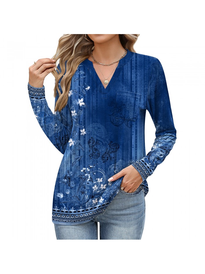 Weardear Women's V Neck 3/4 Sleeve T Shirts Casual Basic Summer Tees Shirts Loose Fit Tunic Tops