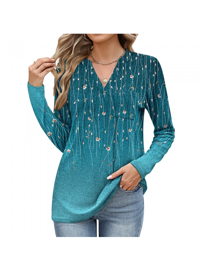 Weardear Women's V Neck 3/4 Sleeve T Shirts Casual Basic Summer Tees Shirts Loose Fit Tunic Tops