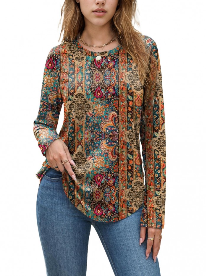 Weardear Women's Long Sleeve Crew Neck Tunic Tops Pleated Fall Blouse Casual Dressy Shirts S-XXL