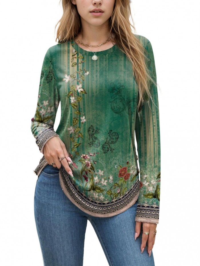 Weardear Women's Long Sleeve Crew Neck Tunic Tops Pleated Fall Blouse Casual Dressy Shirts S-XXL