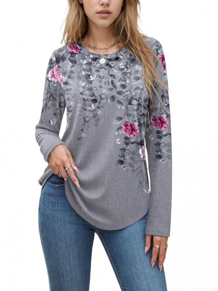 Weardear Women's Long Sleeve Crew Neck Tunic Tops Pleated Fall Blouse Casual Dressy Shirts S-XXL