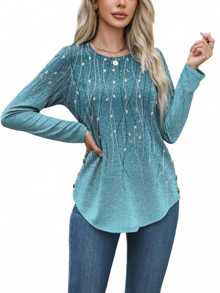 Weardear Women's Long Sleeve Crew Neck Tunic Tops Pleated Fall Blouse Casual Dressy Shirts S-XXL