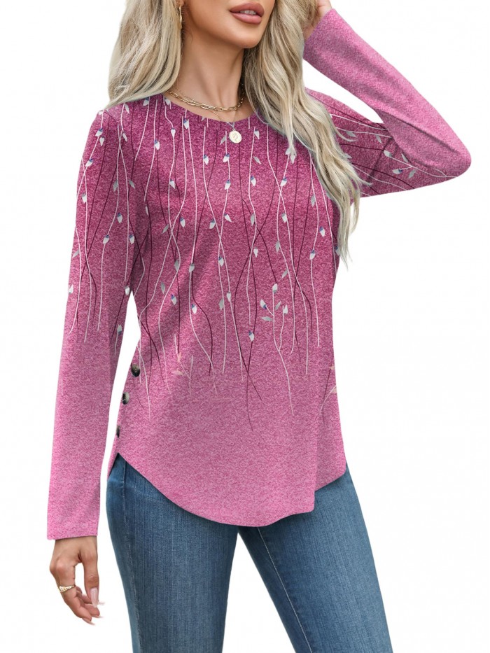 Weardear Women's Long Sleeve Crew Neck Tunic Tops Pleated Fall Blouse Casual Dressy Shirts S-XXL