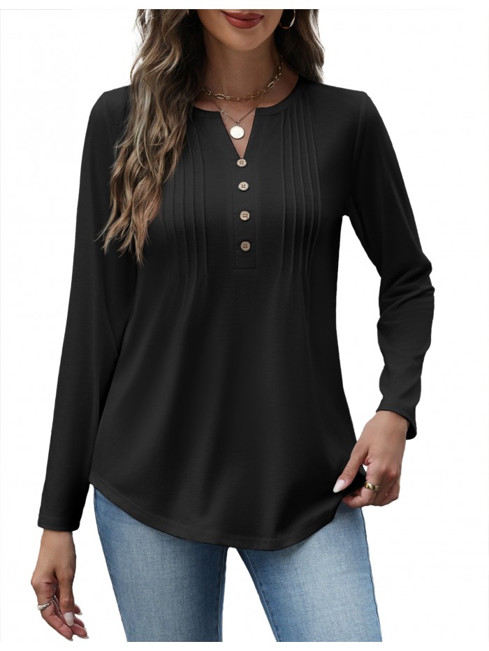 Weardear Women V Neck Long Sleeve Shirt Button Casual Blouses Tunic Henley T Shirts