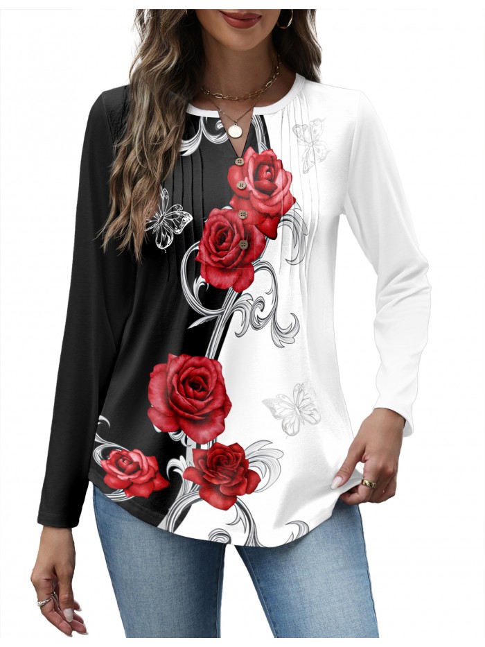 Weardear Women V Neck Long Sleeve Shirt Button Casual Blouses Tunic Henley T Shirts