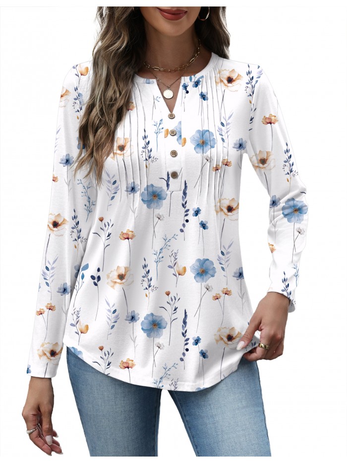 Weardear Women V Neck Long Sleeve Shirt Button Casual Blouses Tunic Henley T Shirts