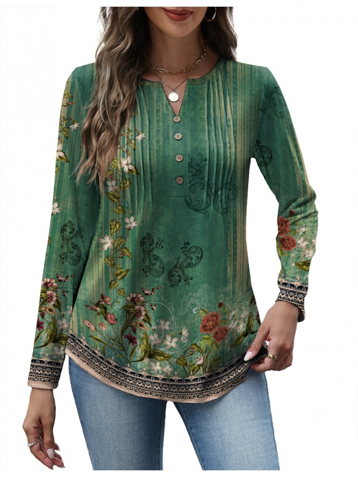 Weardear Women V Neck Long Sleeve Shirt Button Casual Blouses Tunic Henley T Shirts