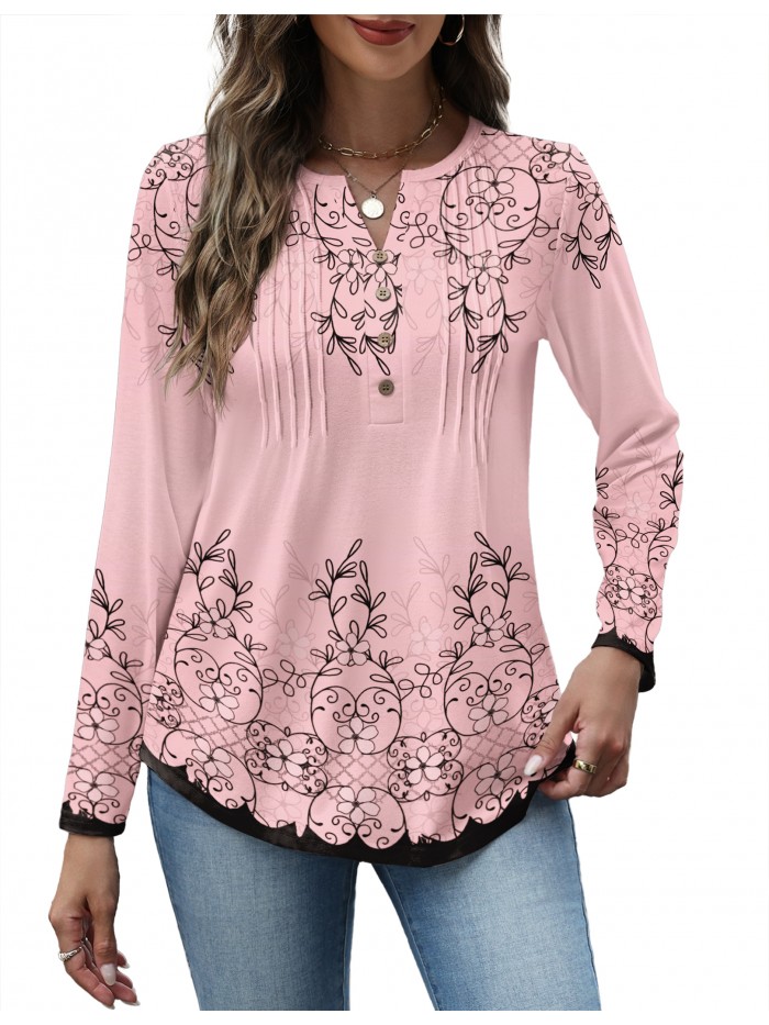 Weardear Women V Neck Long Sleeve Shirt Button Casual Blouses Tunic Henley T Shirts