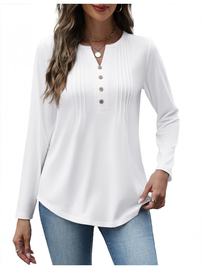 Weardear Women V Neck Long Sleeve Shirt Button Casual Blouses Tunic Henley T Shirts