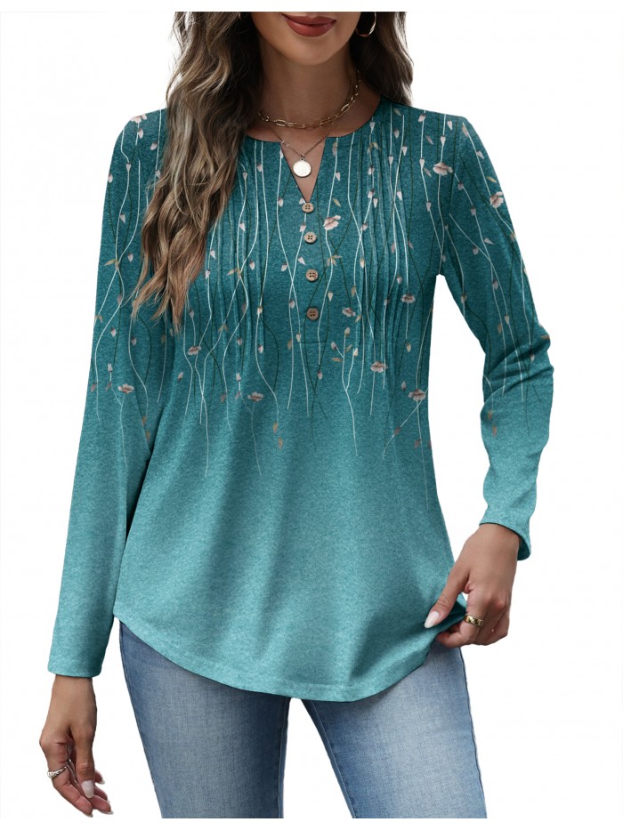 Weardear Women V Neck Long Sleeve Shirt Button Casual Blouses Tunic Henley T Shirts