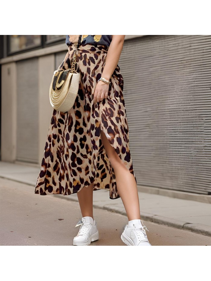 Weardear Women's Boho Leopard Skirt High Low Split Midi Wrap Skirts