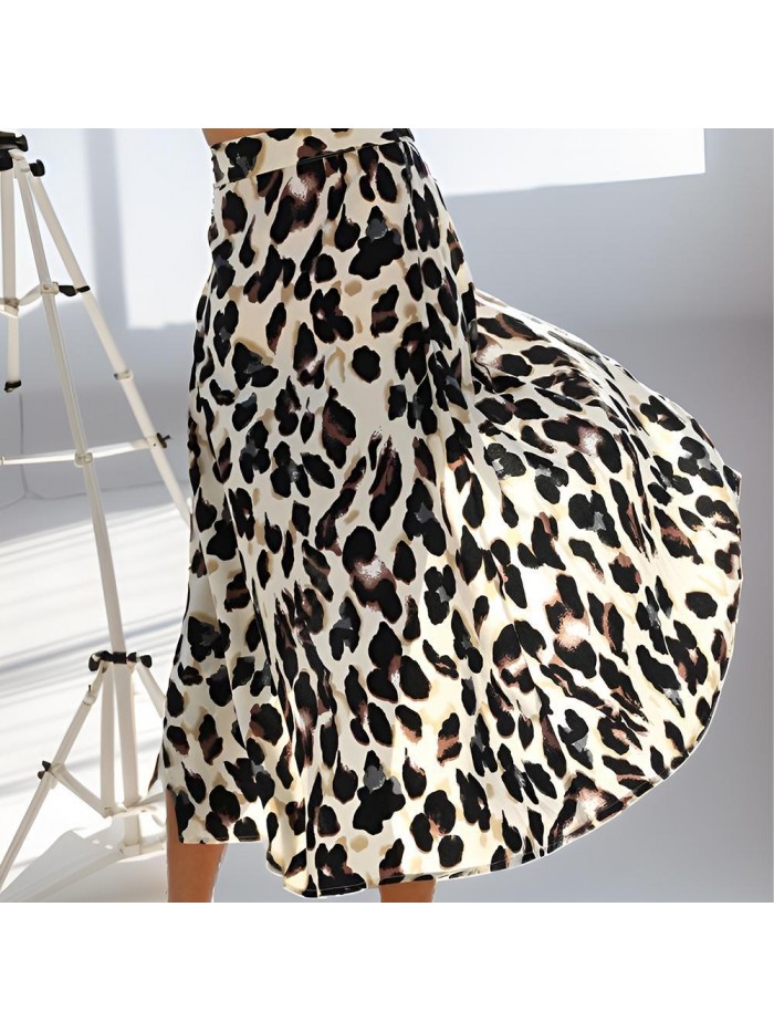 Weardear Women's Boho Leopard Skirt High Low Split Midi Wrap Skirts