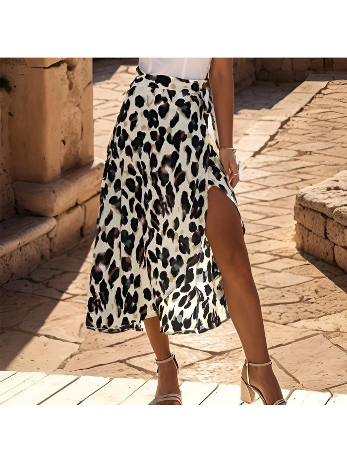 Weardear Women's Boho Leopard Skirt High Low Split Midi Wrap Skirts