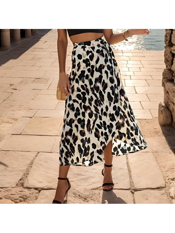 Weardear Women's Boho Leopard Skirt High Low Split Midi Wrap Skirts