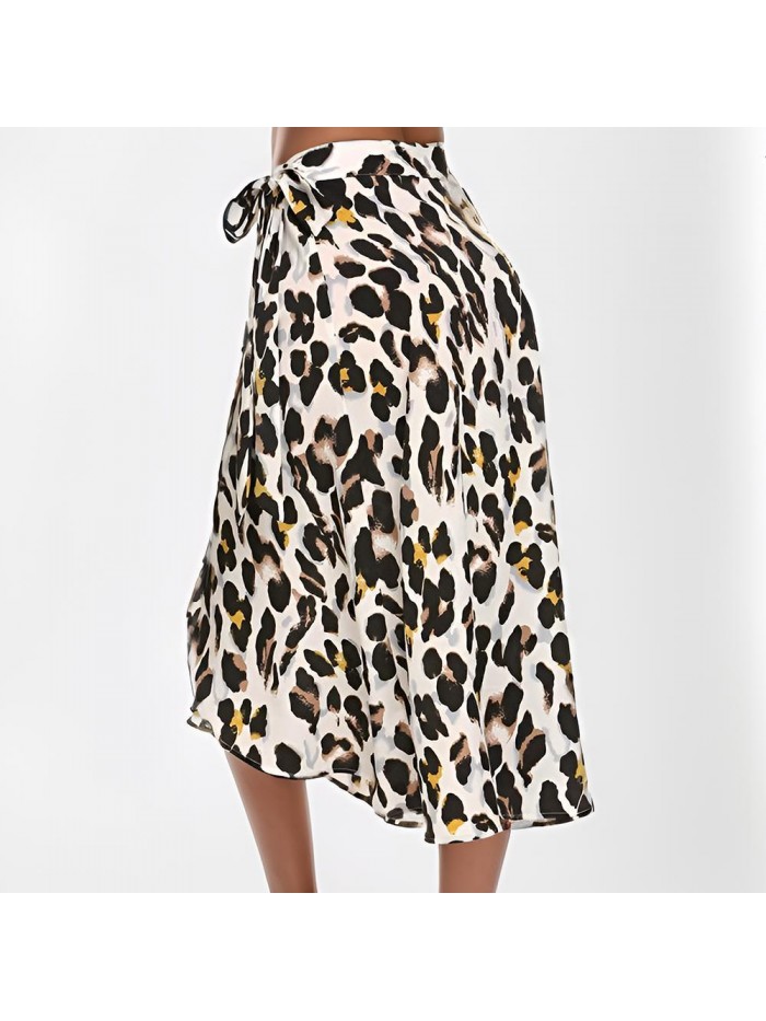 Weardear Women's Boho Leopard Skirt High Low Split Midi Wrap Skirts