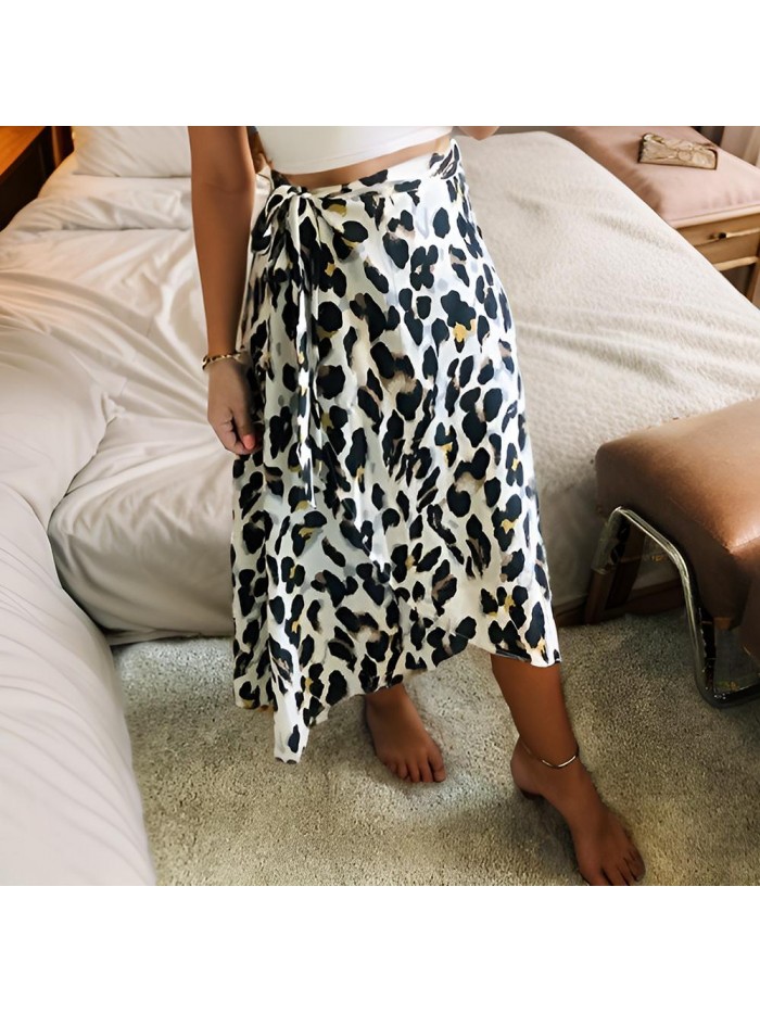 Weardear Women's Boho Leopard Skirt High Low Split Midi Wrap Skirts