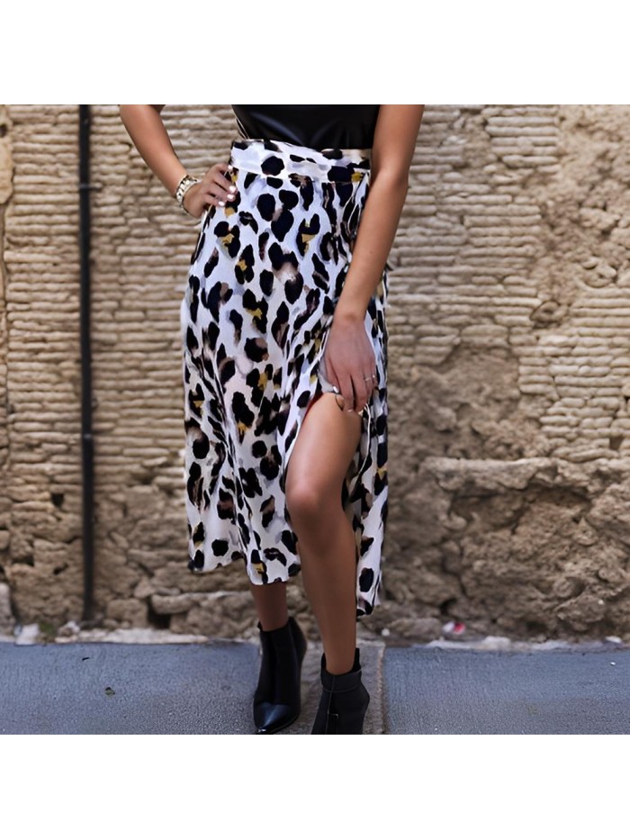 Weardear Women's Boho Leopard Skirt High Low Split Midi Wrap Skirts