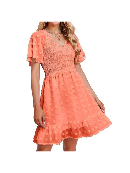 Weardear Women's V Neck Smocked Short Sleeve Casua...