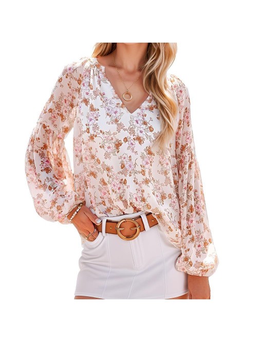Weardear Women Casual Boho Blouse V Neck Floral Pr...