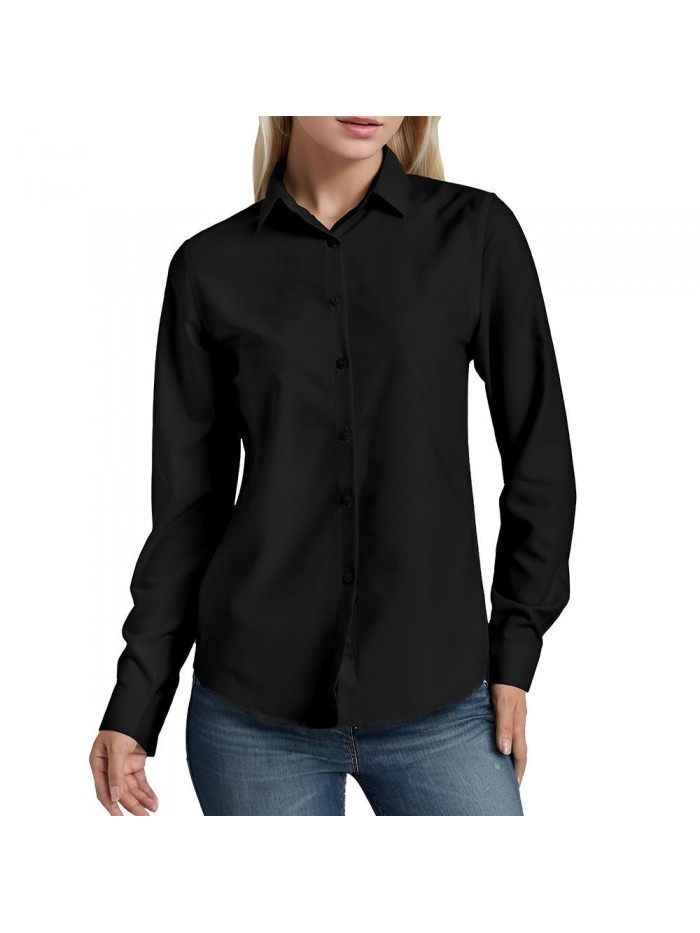Weardear Womens Soft Smooth Button Down Shirts Solid Long Sleeve Work Dress Tops