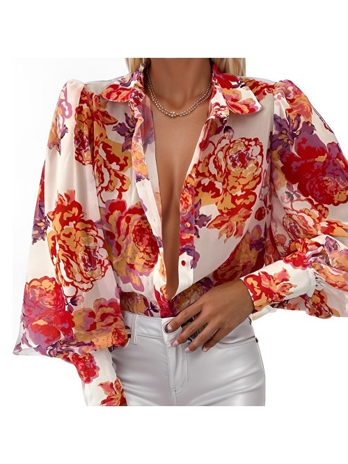 Weardear Womens Lantern Sleeve Button Down Shirts ...