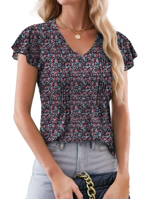Weardear Womens Summer Blouses Boho Floral Ruffle ...