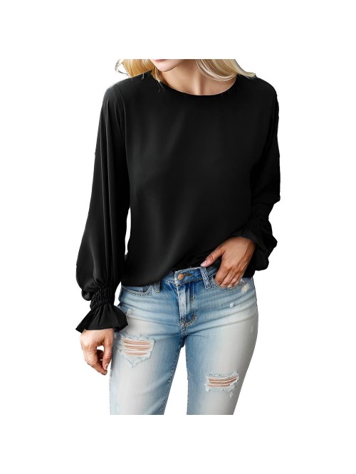 Weardear Puff Sleeve Tops for Women Ruffle Tops Cr...