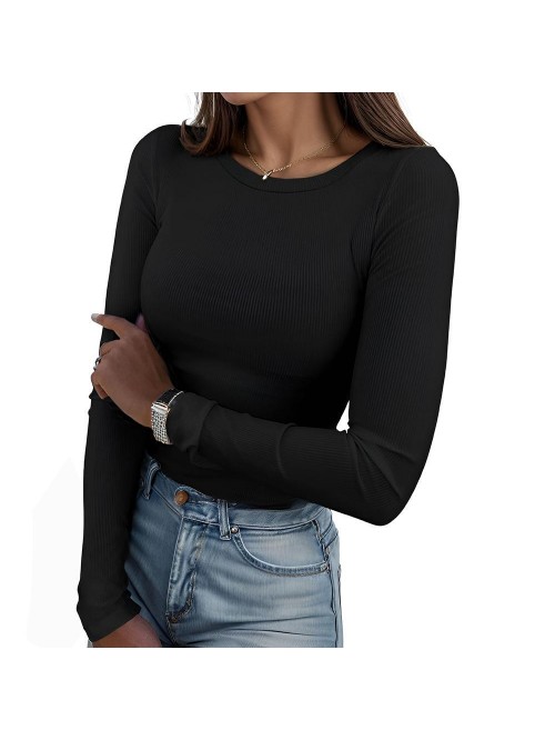 Weardear Women's Slim Fit Ribbed Knit Tops Long Sl...