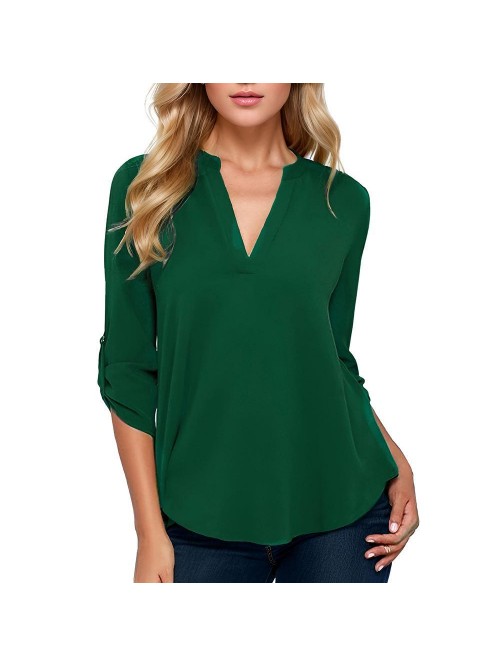 Weardear Womens Summer 3/4 Sleeve Roll Tops Chiffo...