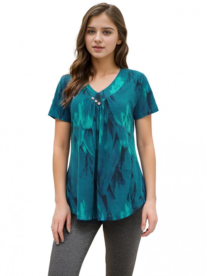 Weardear Women Summer Tunic Tops Dressy Casual V Neck Blouse Flutter Short Sleeve Shirts
