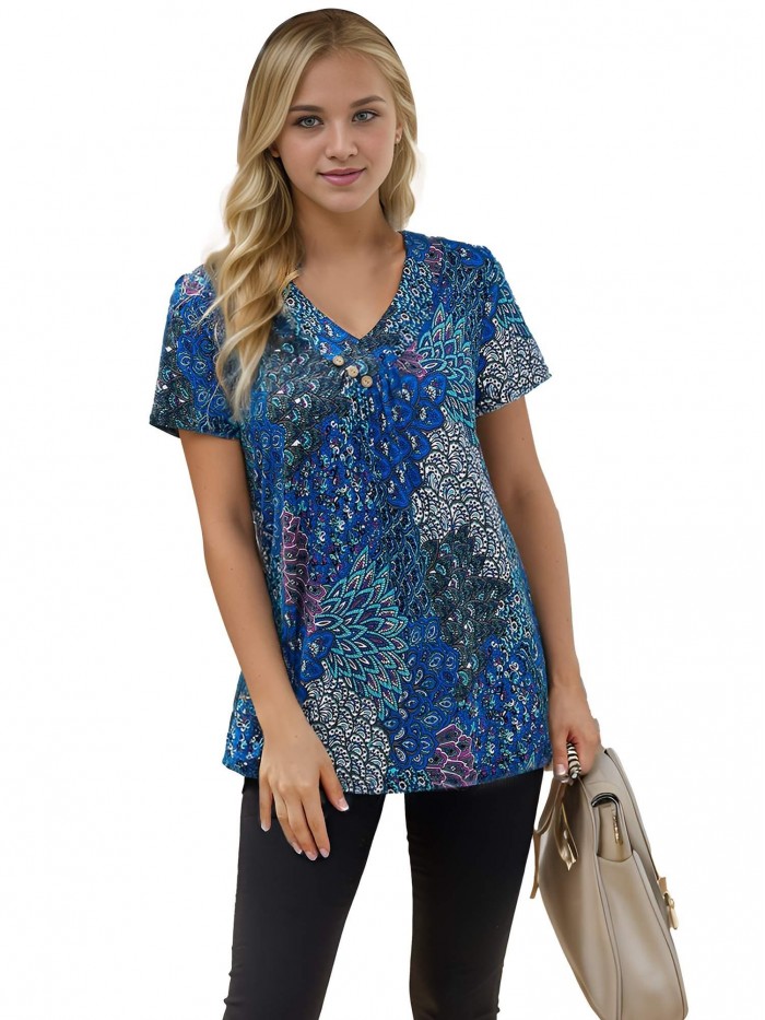 Weardear Women Summer Tunic Tops Dressy Casual V Neck Blouse Flutter Short Sleeve Shirts
