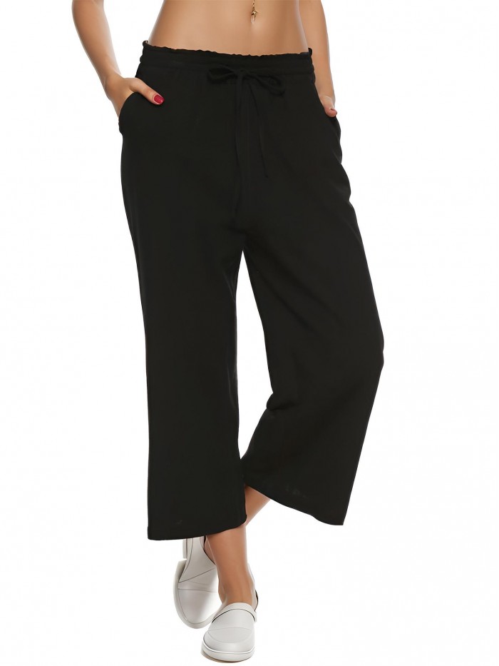 Weardear Womens Linen Pants High Waisted Wide Leg Drawstring Pants Casual Loose Trousers with Pockets