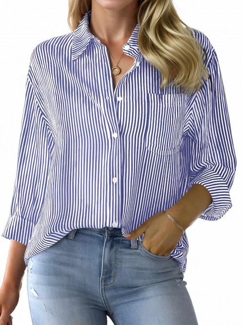 Weardear Women Striped Button Down Shirts Classic ...