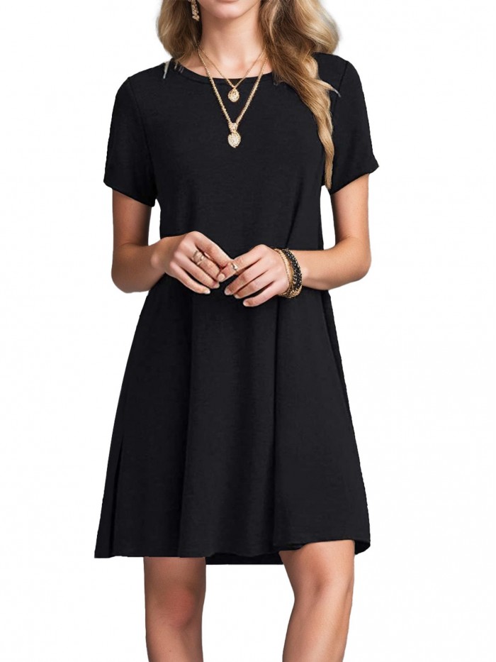 Weardear Womens Summer Casual Short Sleeve Dress Swing Plain Simple Dress Boho Beach T-Shirt Dress
