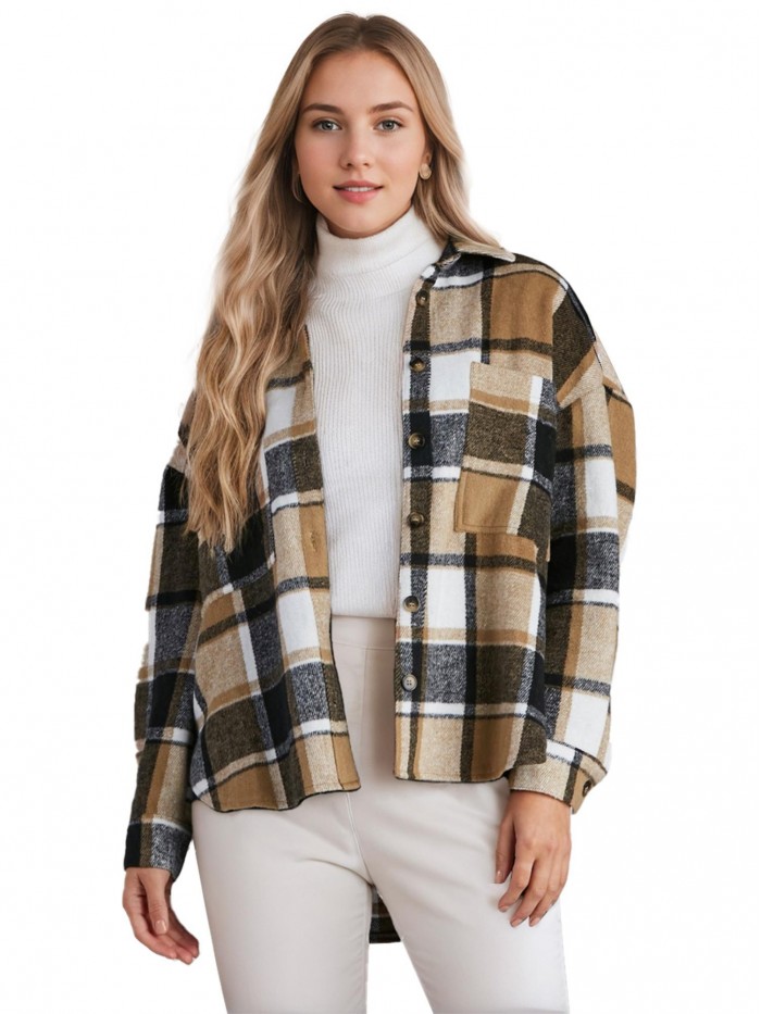 Weardear Womens Casual and Chill Plaid Button Down Long Sleeve Shacket Flannel Shirts Fashion Jacket