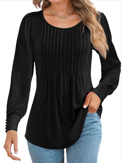 Weardear Women's Puff Long Sleeve Tunic Tops Pleat...