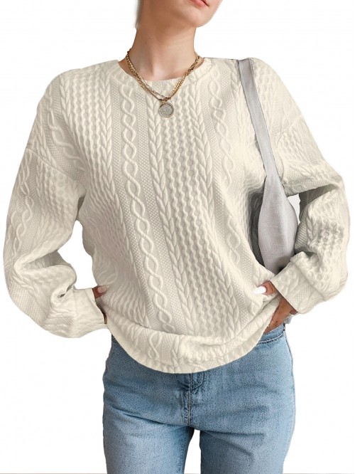 Weardear Women's Textured Crewneck Sweatshirts Sol...