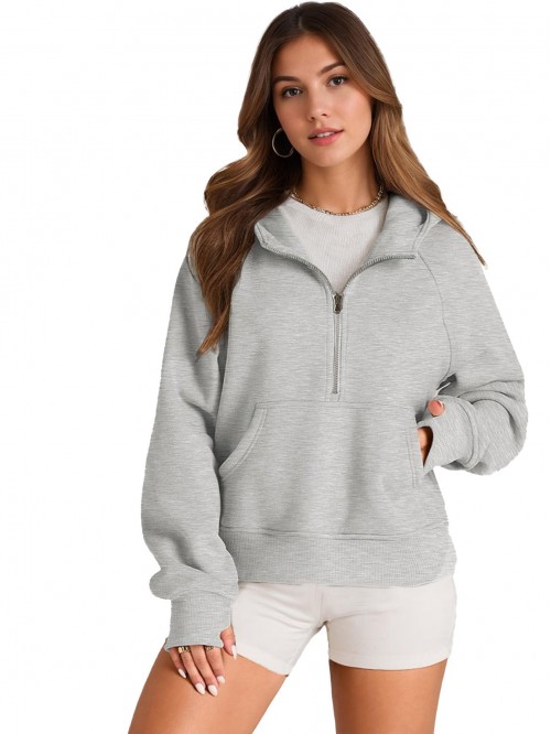 Weardear Half Zip Sweatshirts Cropped Hoodies Flee...