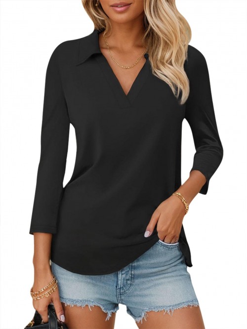 Weardear Women's 3/4 Sleeve Tops Collar V Neck T S...