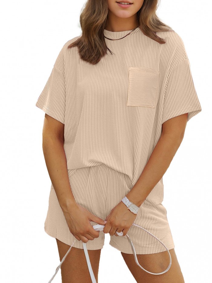 Weardear Pajamas Set for Women Waffle Knit Lounge Set 2 Piece Outfits Loungewear Sweatsuit with Pockets